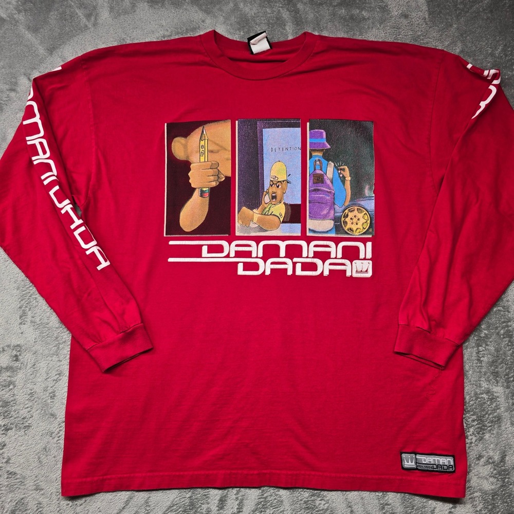 Vintage Damani Dada Supreme Graphic Long Sleeve Shirt Mens 3XL Red Made in USA